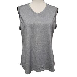 Danskin Now Gray Tank Top Womens Sz L V Neck Moisture Wicking‎ Athletic Active